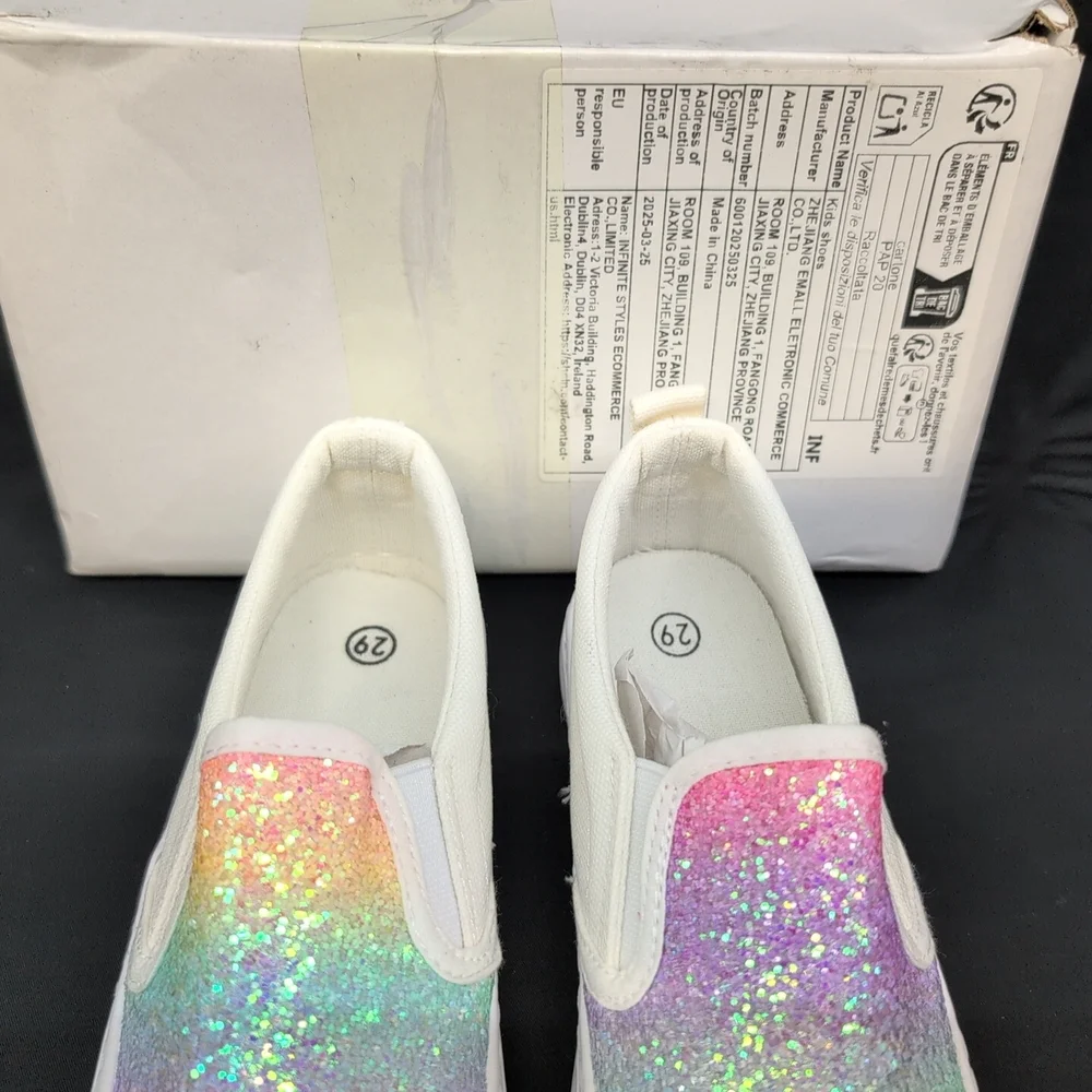 Shein Rainbow Glittery Slip On Girls Shoes EU 29 White